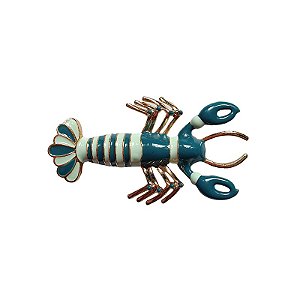 Broche magnético lagosta esmaltada azul e verde água