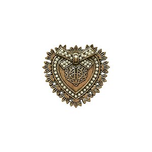 Broche magnético coração mini pérolas dourado envelhecido