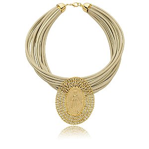 Colar Lázara Design couro sintético Nossa Senhora das Graças