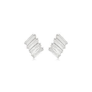 Brinco Nino Bran zircônias baguetes cristais ródio semijoia