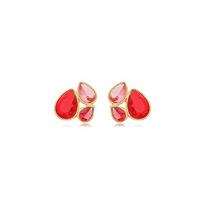 Brinco Nino Bran gotas cristais rosa ouro semijoia