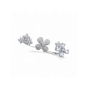 Anel duplo flores zircônia ródio semijoia