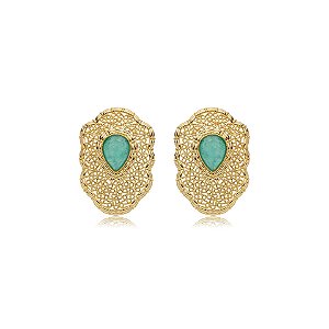 Brinco Elaine Palma renda cristal fusion turmalina ouro semijoia