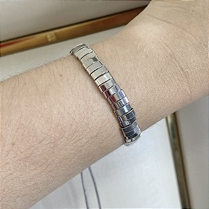 Pulseira ajustável Leka metal prateado fio de seda