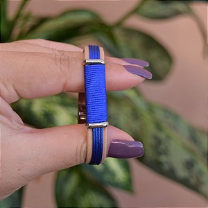 Bracelete Leka couro sintético fio de seda azul