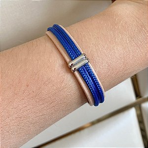 Bracelete Leka couro sintético fio de seda azul