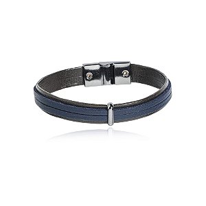Pulseira masculina Leka couro sintético marrom com azul marinho