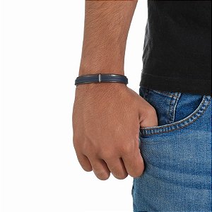 Pulseira masculina Leka couro sintético marrom com preto