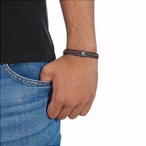 Pulseira masculina Leka couro sintético marrom