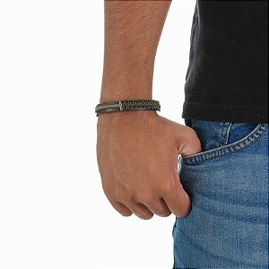 Pulseira masculina Leka couro sintético marrom e verde