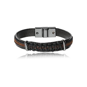 Pulseira masculina Leka couro sintético marrom e preto