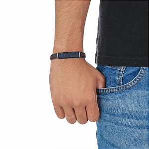 Pulseira masculina Leka couro sintético marrom e preto