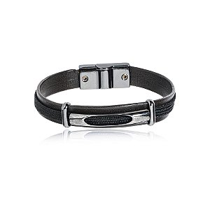 Pulseira masculina Leka couro sintético marrom e preto