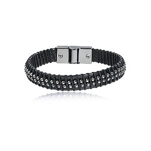Pulseira masculina Leka couro sintético preto
