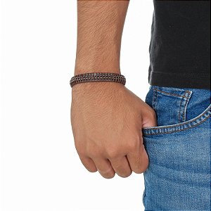 Pulseira masculina Leka couro sintético marrom