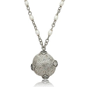 Colar Camila Klein longo corrente pérolas cristais prata vintage semijoia