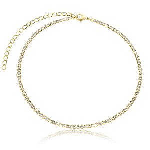 Colar choker zircônia cristal ouro semijoia