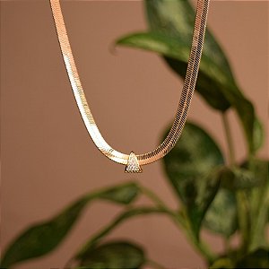 Colar choker malha fita zircônia ouro semijoia