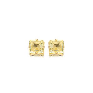 Brinco quadrado zircônia amarelo ouro semijoia