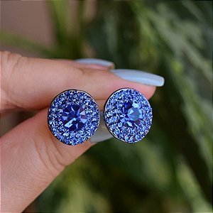 Brinco oval Leticia Sarabia cristal azul royal sapphire 4828