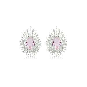 Brinco gota zircônia rosa prata 925 5156505