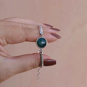 Bracelete ajustável pedra natural esmeralda ródio semijoia