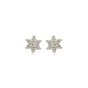 Brinco mini flor zircônia ouro semijoia 11a07074