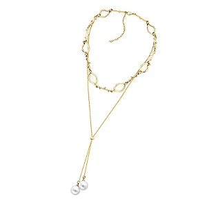 Colar duplo pérola shell ouro semijoia