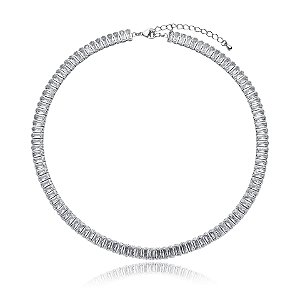 Colar curto zircônia baguete ródio semijoia XL-210909