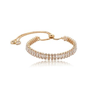 Pulseira riviera gravatinha zircônia baguete ouro semijoia SL-220517