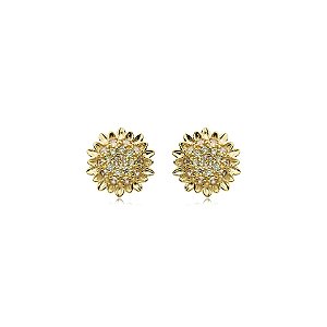 Brinco girassol zircônia amarela ouro semijoia