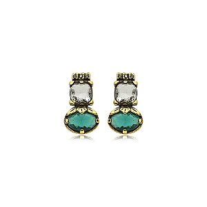 Brinco Estela Geromini strass pedra paraiba verde