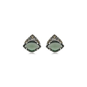 Brinco Estela Geromini strass pedra erenite verde prata