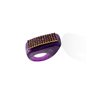 Anel Claudia Marisguia resina strass lavanda marmorizado