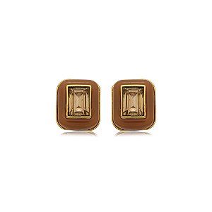 Brinco Palone Design retangular resina cristal dourado
