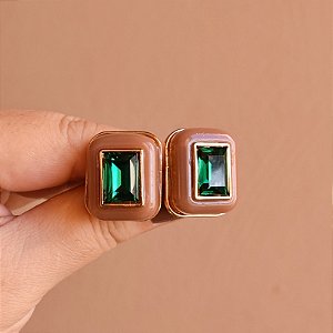 Brinco Palone Design retangular resina cristal verde
