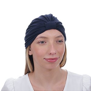 Touca turbante tecido azul marinho