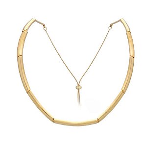 Colar gravatinha metal liso ouro semijoia
