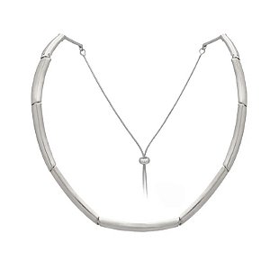 Colar gravatinha metal liso ródio semijoia