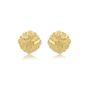 Brinco folhas e borboleta zircônia ouro semijoia