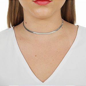 Colar choker malha metal ródio semijoia