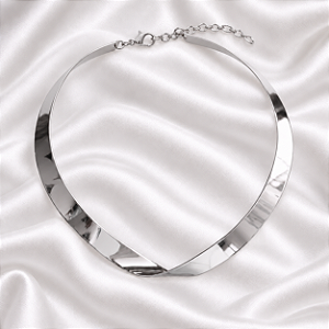 Colar Choker Aro Torcido Ródio Liso Semijoia