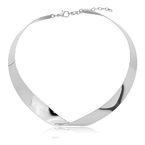 Colar aro choker metal torcido ródio semijoia 48015