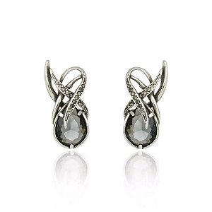 Brinco Claudia Arbex cristal fumê prata vintage