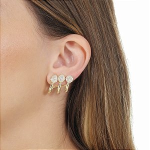 Brinco ear hook zircônia ouro semijoia MJ29103