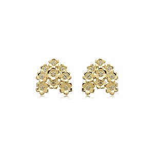 Brinco flores zircônia ouro semijoia