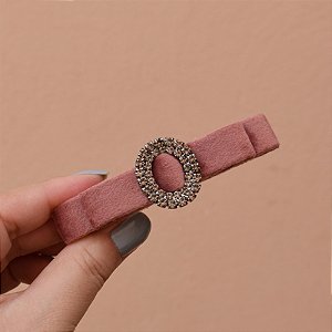 Presilha laço veludo rosa antigo com cristais
