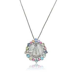 Colar Lázara Design Nossa Senhora Aparecida cristais coloridos