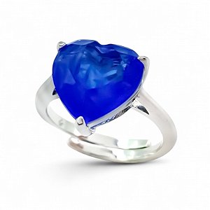 Anel ajustável Elaine Palma coração cristal fusion azul ródio semijoia