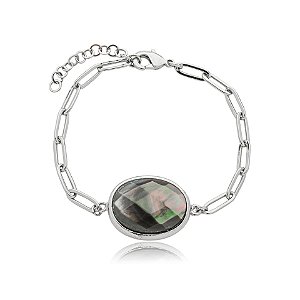Pulseira Nino Bran madrepérola negra ródio semijoia